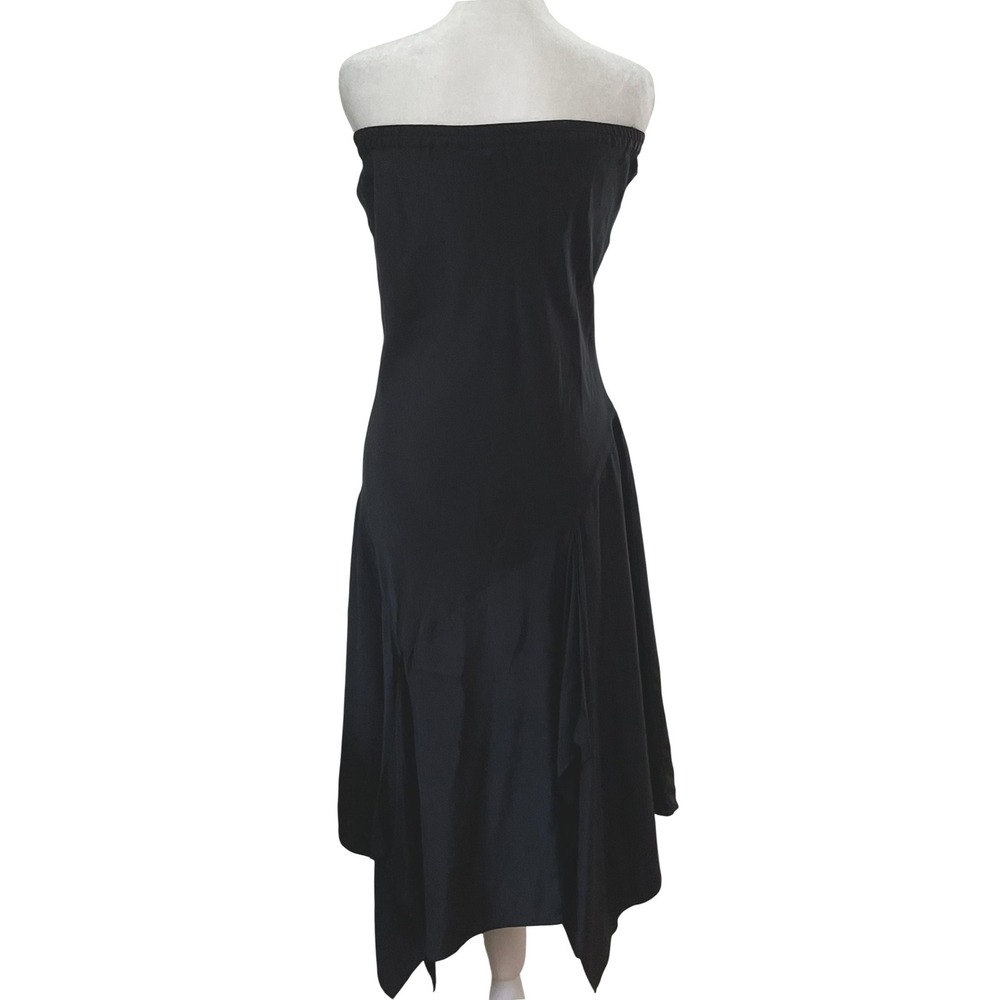Vtg Aliki Yamani Women's silk strapless dress skirt fairy layered black ruffle S